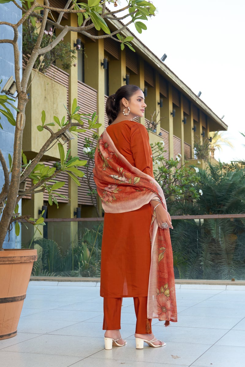 VISHVA CREATION Rust Straight Kurta Set for Women - Image 4